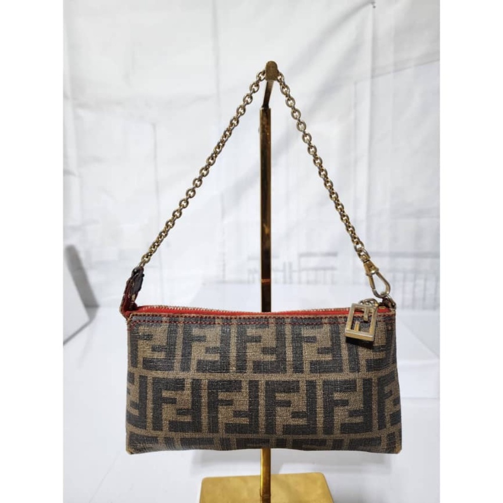 Authentic FENDI Zucca Spalmati Pochette Brown - Picture 3 of 12